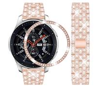 DEALELE Strap Compatible with Samsung Gear S3 Frontier/Classic/Galaxy Watch 46mm, 22mm Rhinestone Diamond Metal Steel Bracelet with Watch Face Bezel Ring Cover Replacement for Women Men, Rosegold