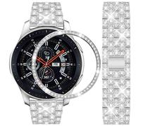 DEALELE Strap Compatible with Samsung Gear S3 Frontier / Classic / Galaxy Watch 46mm, 22mm Rhinestone Diamond Metal Steel Bracelet with Watch Face Bezel Ring Cover Replacement for Women Men, Silver