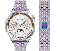 DEALELE Strap Compatible with Samsung Gear S3 Frontier/Classic/Galaxy Watch 46mm / Galaxy 3 45mm / Huawei Watch 3 / GT2 46mm, 22mm Rhinestone Dimaond Metal Replacement Bands Women Men, Rainbow