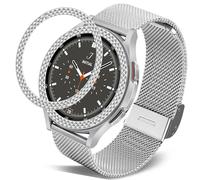 DEALELE Strap Compatible with Samsung Gear Sport/Galaxy Watch 42mm / Galaxy Watch 4 Classic (42mm), 20mm Stainless Steel Mesh Band with Rhombus Texture Bezel Ring Replacement for Women Men, Silver