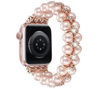 DEALELE Straps Pearl Compatible with Apple Watch 42mm / 41mm / 40mm / 38mm, Handmade Elastic Bling Diamond Jewelry Pearl Beads Bracelet for iWatch 10 9 8 7 6 5 4 3 SE Women, Pink