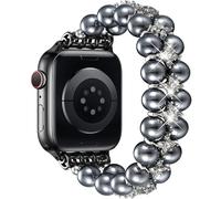 DEALELE Straps Pearl Compatible with Apple Watch 42mm / 41mm / 40mm / 38mm, Handmade Elastic Bling Diamond Jewelry Pearl Beads Bracelet for iWatch 10 9 8 7 6 5 4 3 SE Women, Space gray