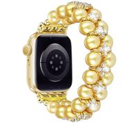 DEALELE Straps Pearl Compatible with Apple Watch 49mm/46mm/42mm/45mm/41mm/44mm/40mm/38mm, Bling Diamond Jewelry Pearl Beads Elastic Bracelet for iWatch 10 9 8 7 6 5 4 3 SE Ultra Women