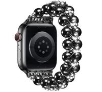 DEALELE Straps Pearl Compatible with Apple Watch 49mm / 46mm / 45mm / 44mm / 42mm, Handmade Elastic Bling Diamond Jewelry Pearl Beads Bracelet for iWatch 10 9 8 7 6 5 4 3 SE Ultra Women, Black
