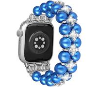 DEALELE Straps Pearl Compatible with Apple Watch 49mm / 46mm / 45mm / 44mm / 42mm, Handmade Elastic Bling Diamond Jewelry Pearl Beads Bracelet for iWatch 10 9 8 7 6 5 4 3 SE Ultra Women, Blue