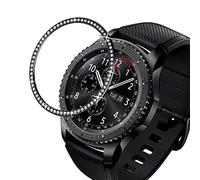 DEALELE Watch Case Compatible with Samsung Gear S3 Frontier/Classic/Galaxy Watch 46mm / Galaxy Watch 4 Classic 46mm, Bling Rhinestone Diamond Stainless Steel Metal Bezel Ring Cover, Black