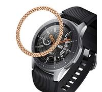 DEALELE Watch Case Compatible with Samsung Gear S3 Frontier/Classic/Galaxy Watch 46mm / Galaxy Watch 4 Classic 46mm, Rhombus Textrue Stainless Steel Metal Bezel Ring Cover, Rose gold