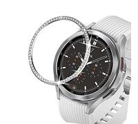 DEALELE Watch Case Compatible with Samsung Gear S3 Frontier/Classic/Galaxy Watch 46mm / Galaxy Watch 4 Classic 46mm, Bling Rhinestone Diamond Stainless Steel Metal Bezel Ring Cover, Silver