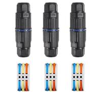 Dealikee 3PCS IP68 Waterproof Junction Box, Outdoor 3 Way Electrical Cable Connector, Replaceable Lever Wire Connectors for AWG 28-12, Quick Screwless Installation