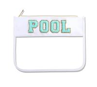 Dealkion Clear Makeup Bag Chenille Letter Zipper Pouch Nylon Clear Cosmetic Bag Travel Toiletry Bag for Women Girls, white, White-pool