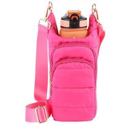 Dealkion Water Bottle Holder with Strap Water Bottle Carrier Bag Quilted Puffer Hydrobag Sling Purse Crossbody Bags for Women, Pink, S