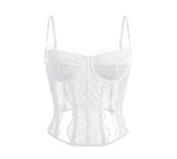 Dealmore Womens Summer Lace Bustier Mesh Sexy Vintage Spaghetti Strap Open Back Boned Corset Going Out Party Crop Top, White, Small