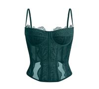 Dealmore Womens Summer Lace Bustier Mesh Sexy Vintage Spaghetti Strap Open Back Boned Corset Going Out Party Crop Top, Green, X-Small