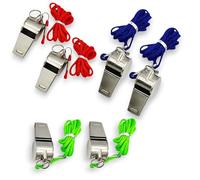 Dealonic Metal Silver Whistles Pack of 2 Loud Referee & Coach Whistle Stainless Steel, Includes Random Colour Nylon Cords Sports, Lifeguard, Dog Training, Emergency Use Random Colours