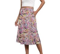 Deals Clearance Returns Skirts for Women UK Boho Skirts for Women Trendy Summer Flowy Floral Midi with Pockets Lightweight High Waisted Womens Pleated Scottish Fancy Dress Watermelon Red