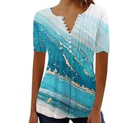 Deals of The Day 2024 Summer T Shirts for Women UK Short Sleeve Button Up V Neck Tops Trendy Pleated Henley Tunic Shirts Dressy Casual Butterfly Floral Print Blouse Ladies Elegant Going Out Tee