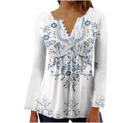 Deals of The Day Blouses for Women UK Fall Casual Long Sleeve Button Up V Neck Henley Shirts 2024 Fashion Floral Butterfly Graphic Tunic Tops Ladies Elegant Pleated Going Out T-Shirts