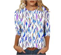 Deals of The Day Casual 3/4 Sleeve Tunic Tops for Women UK 2025 Summer Fashion Crew Neck Lightweight Blouse Dressy Comfy Loose Fit Shirts Ladies Elegant Floral Print T-Shirt Going Out Tee