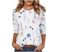 Deals of The Day Casual 3/4 Sleeve Tunic Tops for Women UK 2025 Summer Fashion Crew Neck Lightweight Blouse Dressy Comfy Loose Fit Shirts Ladies Elegant Floral Print T-Shirt Going Out Tee