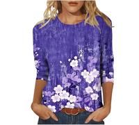 Deals of The Day Casual 3/4 Sleeve Tunic Tops for Women UK 2025 Summer Fashion Crew Neck Lightweight Blouse Dressy Comfy Loose Fit Shirts Ladies Elegant Floral Print T-Shirt Going Out Tee