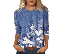 Deals of The Day Casual 3/4 Sleeve Tunic Tops for Women UK 2025 Summer Fashion Crew Neck Lightweight Blouse Dressy Comfy Loose Fit Shirts Ladies Elegant Floral Print T-Shirt Going Out Tee