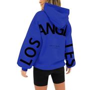 Deals Of The Day Clearance Prime HUIFUAO Los Angeles Hoodie for women UK Oversized Sweatshirt for Women Long Sleeve Plus Size Womens Hoodies Pullover With Pocket (Z02-Blue, XXXL) Today of Friday