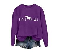 deals of the day Horse Sweatshirt For Women Cute Heartbeat Graphic Shirts Long Sleeve Crew Neck Pullover Tops Horse add-on items under 5 pounds items under 50 Purple