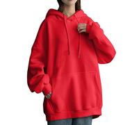 Deals of The Day Lightning Deals Oversized Sweatshirt Women Plus Size Womens Daily Long Casual Down For Womens Pocket Hooded Sweatshirts Pullover Sleeve (Red, XL)