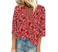 Deals of The Day Lightning Deals Oversized Tees for Women 2024 Women's Summer Casual 3/4 Sleeve Shirts Lace V Neck Dressy Tops Trendy Vacation Clearance Sunnymi Life Amazon Warehouse Clearance UK Red
