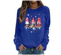 Deals of The Day Lightning Deals Plain Sweatshirts for Women UK Clearancee Ladies Sweatshirt Easy Merry Christmas Round Collar Long Sleeve Print Blouse Daily Deals of The Day (Blue, XL)