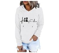Deals of The Day Lightning Deals Sweatshirts for Women UK Oversized Women Pullover Casual Pocket Drawstring Long-Sleeved Hoodie Printed Sweater Long Home Bargains Shop online (White, M)