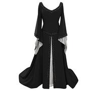Deals of The Day Medieval Costume Womens Ladies Vintage Dresses Gothic Cosplay Witch Dress Corset Long Flare Sleeve Dress for Halloween Party Evening Clothing Size 8-22 Black
