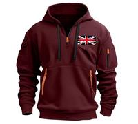 Deals Of The Day Men's Hoodies UK Casual Long Sleeve 1/4 Zip Up Drawstring Sweatshirt Funny Solid Color Flag Printed Pullover Tops Winter Oversized Warm Jumper Blouse with Pockets