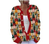 Deals Of The Day Oversized Knit Cardigan for Women UK 2024 Christmas Long Sleeve Button Down Coat Funny Xmas Tree Santa Snowflake Print Jacket Winter Fashion Going Out Loose Fit Sweater Tops