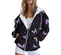 Deals of The Day Sale Black of Friday Hoodies for Women UK Clearance Fashion Graphic Print Long Sleeve Full Zip Sweatshirts Lightweight Drawstring Hooded Sweatshirt Halloween Sale Clearance