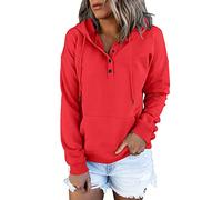 Deals of The Day Sale Home Sweatshirts for Women UK Clearance Casual Button Down Long Sleeve Hoodies With Pocket Solid Color V-Neck Hood Pullover Tops Ladies Womens Jumpers Under 10 Pounds