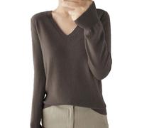 Deals of The Day Sale Home Sweatshirts for Women UK V Neck Knitted Pullover Sweaters Solid Color Fall Warm Long Sleeve Tunic Tops Longline Baggy Women Coffee