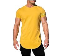 Deals of The Day Sale Men’s T Shirts Short Sleeved Round Neck Henley Tops Classic-Fit Cotton Solid Color T-Shirt Comfy Essential Tee Gym Work Blouses Holiday Vacation Fashion Tank Yellow