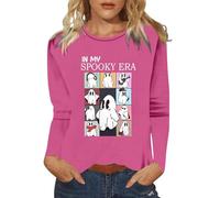 Deals of The Day Sale Prime Autumn Halloween Jumpers for Women UK Funny Halloween T Shirts For Women Bat Print Graphic Cute Long Sleeve Shirt Women Warehouse Deals Clearance (Hot Pink, XXL)