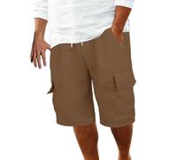 Deals of The Day Sale Prime Casual Cargo Shorts Cotton Linen with Multi Pockets Fashion Solid Color Elasticated Drawstring Sports Straight Shorts Lounge Pants Men Men's Walking Trousers