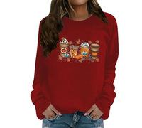 Deals of The Day Sale Prime Comfy Oversized Sweatshirt Women's Sweater Women's Round Neck Casual Printed Long Sleeved Sweater Top Ladies Plus Size Black of Friday Deals 2024 Christmas (Red, XXXL)