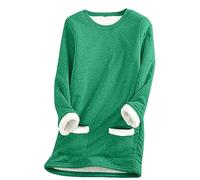 Deals of The Day Sale Prime Fleece Lined Sweatshirt for Women UK With Pockets Winter Warm Cosy Thick Pullover Tops Plus Size Long Sleeve Crewneck Jumper Deal Of The Day Today Sale A Green