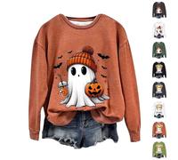 Deals of The Day Sale Prime Halloween Sweatshirt Costumes for Women Uk Halloween Theme Month Pullover Tops Fashion Graphic Print Long Sleeve Blouse Casual Womens Christmas Jumper Prime