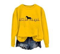 deals of the day sale prime Horse Sweatshirt For Women Cute Heartbeat Graphic Shirts Long Sleeve Crew Neck Pullover Tops Horse eligible items christmas items Yellow