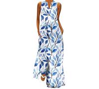 Deals of The Day Sale Prime Ladies Oversized Boho Printed Long Dresses with Pocket Fashion Chiffon Summer V Neck Sleeveless Maxi Dress Casual Vintage Plus Size Clothes Beachwear for Womens