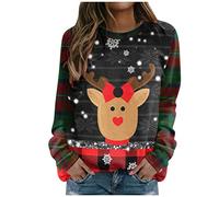 Deals of The Day Sale Prime Ladies Sweatshirts And Hoodies Women's Top Shirts Deer Print Long-sleeved Regular O Neck Warm Fall Shirt Casual Winter Deal of The Day Today (Black, M)