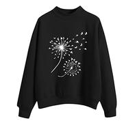 Deals of The Day Sale Prime Oversized Sweatshirt Women Womens Autumn And Winter Casual Hoodie Sweatshirt Dandelion Printed Round Neck Sweatshirt Pink Presents for Women (Black, XL)
