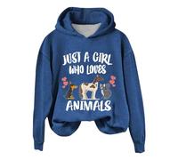 Deals of The Day Sale Prime Oversized Sweatshirts for Women UK Women'S Just A Girl Who Loves Animal Long Sleeve Sweatshirt Clothing Sweatshirts Today Deals of The Day Clearance (Blue, S)