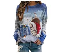 Deals of The Day Sale Prime Personalised Sweatshirt Women Women's Pullover Fashion Casual Christmas Cat Printed Pattern O Neck Long-Sleeved Warm 2024 (Light blue, M)