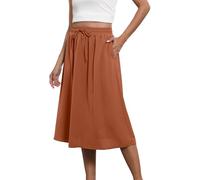 Deals of The Day Sale Prime Skirts for Women UK Boho Skirts for Women Trendy Summer Flowy Floral Midi with Pockets Lightweight Drawstring High Womens Pleated Trendyol Orange